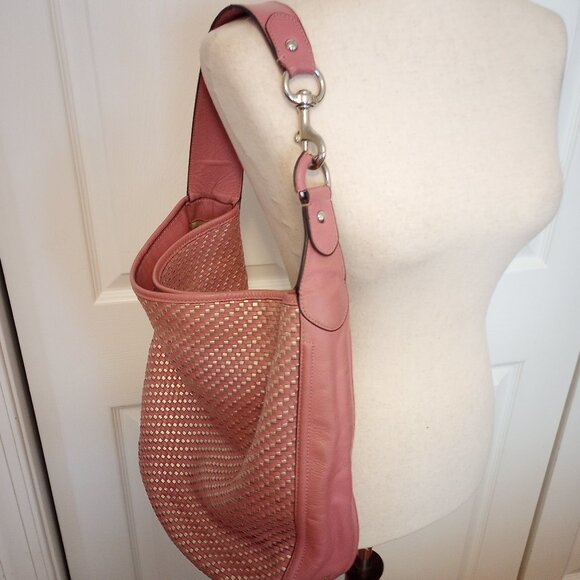 Coach Park Avery Hobo Bucket Shoulder Tote Bag Mauve Pink & Gold Woven Leather - Picture 3 of 12